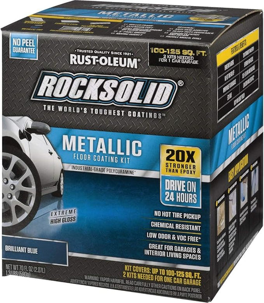 Rust-Oleum 299745 Rock-Solid Metallic Garage Floor Coating Kit, Brilliant Blue