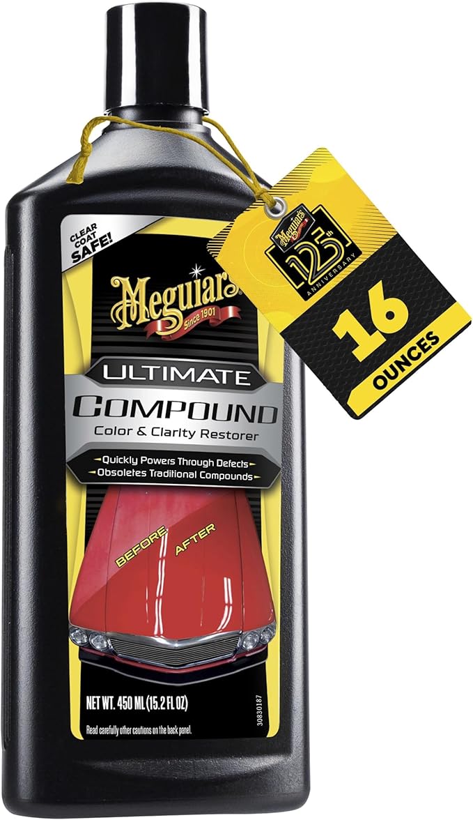 Meguiar’s Ultimate Compound, Pro-Grade Car Scratch Remover for Paint Correction, Removes Swirls and Defects While Restoring Gloss and Shine, Christmas Gifts for Car Guys, 15.2 Oz