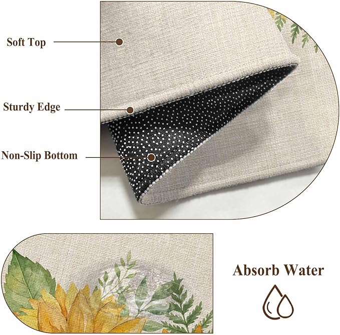 Watercolor Sunflower Cartoon Farmhouse Bee Linen Texture 5'x7' Area Rugs, Washable Area Rugs Non-Slip Indoor Floor Mats Carpet for Living Room Bedroom Dining Room