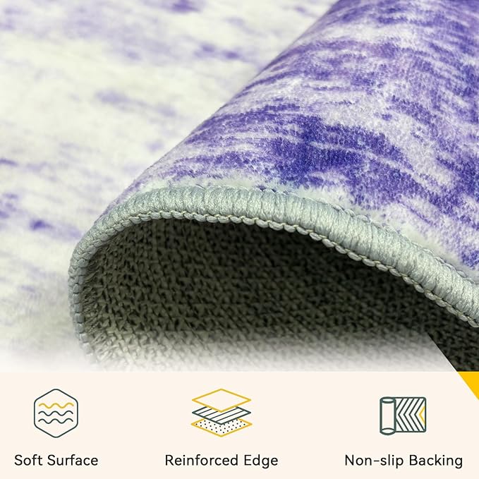 RELEANY Washable Area Rugs 6'x8' Non-Slip Modern Abstract Soft for Living Room Entryway Bedroom Nursery, Print Pattern, Purple Gray Pink White