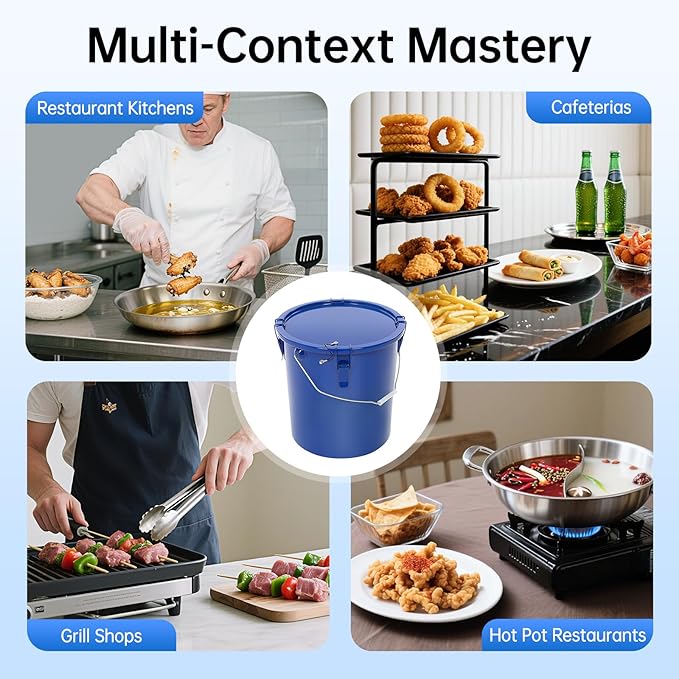 Grease Bucket 6 Gal, Fryer Oil Storage Container with Lid & Filter Bag, Portable Used Cooking Oil Disposal Can with Handle, Carbon Steel Grease Trap for Restaurant Kitchen Food Truck