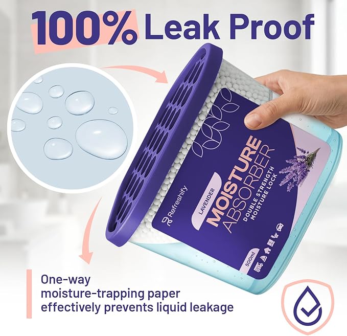 Premium Moisture Absorbers and Dehumidifier Tubs – High-Efficiency Closet Dehumidifier and Dehumidifier for Car, Odor Control Lavender, 12 Pack, 7.5 Oz