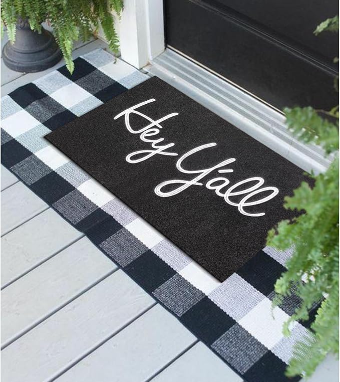 Outdoor Welcome Mat Entryway Hey Y'all Mats for Front Door Mats, with Rubber Backing Doormat Indoor Mat Polystyrene Non Slip Natural Mat Black 28" x 18"
