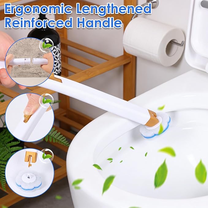 Disposable Toilet Wand Kit, Wall Mounted Long Handle Toilet Bowl Cleaner with 40 Refills Pads, Bathroom Cleaning System Set (Brush Heads)