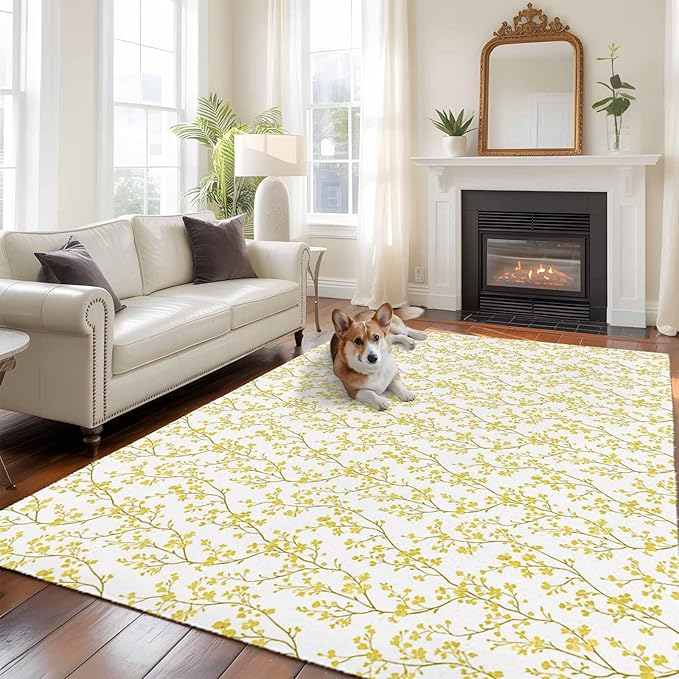 Flowers 5'x7' Area Rugs, Branches Washable Area Rugs Non-Slip Indoor Floor Mats Carpet for Living Room Bedroom Dining Room