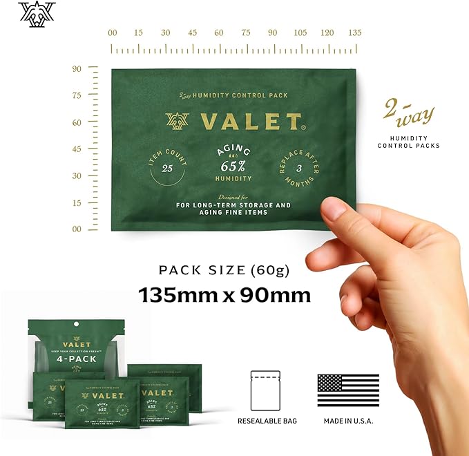 Valet 65% Two-Way Humidity Packs 12-Pack (60g), Bulk Two-Way Humidity Control Packs for Long-Term Aging & Storage, Moisture Absorber, Made in USA