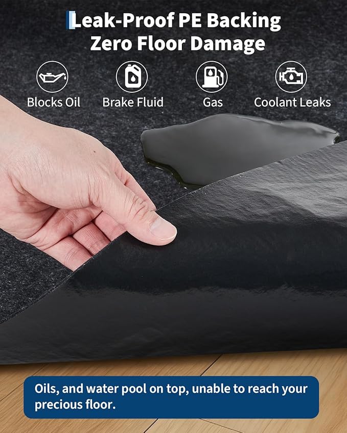Garage Mat 7.4'x20', Waterproof Floor Cover with PE Leak-Proof Backing, Slip-Resistant Felt Surface Protects Against Water Snow Mud Oil, Easy to Clean & Trim for Workshop, Driveway, or Garage