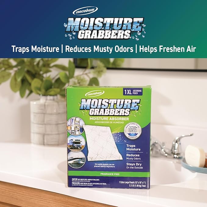 Concrobium Moisture Grabbers XL, 35.3 oz, Moisture Absorber Pouch for Closets, Basements and Bathrooms, Helps Reduce Dampness and Musty Odors, Large Capacity Design
