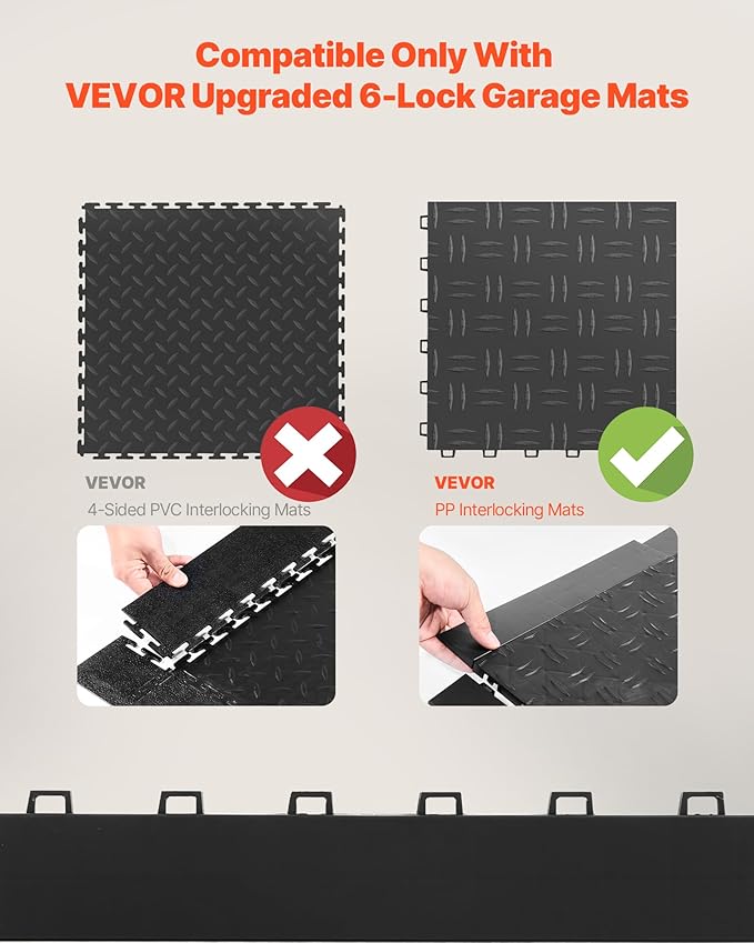 VEVOR Female Garage Floors Transition Edge Kit, 15 PCS Sturdy PP Interlocking Modular Garage Floor Edging Slip-Resistant, Easy Assembly Compatible Only with VEVOR Upgraded 6-Lock Garage Mats, Black