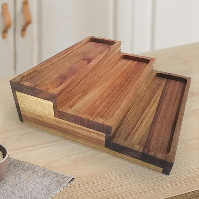 3 Bamboo Tier Spice Rack Seasoning Organizer for Cupboard Supplies