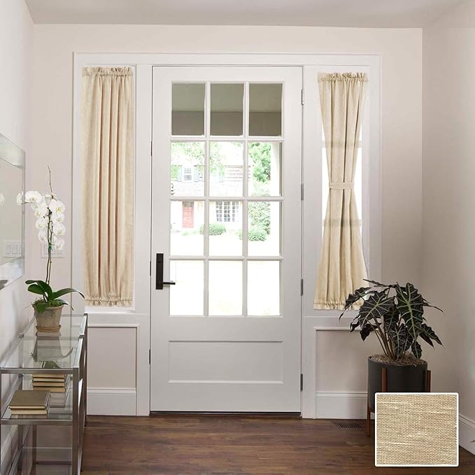 H.VERSAILTEX Linen Sidelight French Door Curtains, Light Filtering Window Treatment for Narrow Glass Door 25 x 72 Inches with Tieback, 1 Panel, Beige