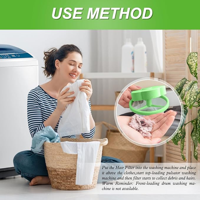 NEIJIANG Lint Catcher for Laundry,Pet Hair Remover for Laundry,Washing Machine Floating Lint Mesh Bag,Reusable Household Hair Filter Washer Lint Trap Net Pouch 4 Pieces (Green)