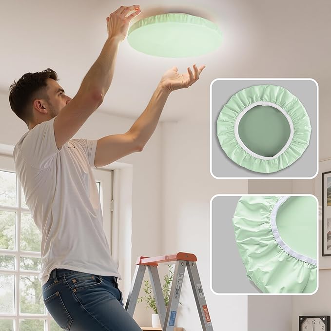 12" Ceiling Light Cover, 1 Pcs Flush Mount Light Fixture Cover, Fabric Ceiling Light Fixture Cover, Light Filters for Bedroom, Kitchen, Hallways/Entryways, Office, Basement (Light Green)