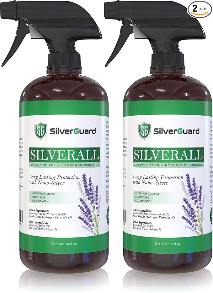 SilverAll Enhanced Hydrogen Peroxide Cleaner + Active Silver | All Purpose Cleaner with Long-Lasting Protective Silver Shield | Food Grade Hydrogen Peroxide 3 Percent | Lavender 2 Pack