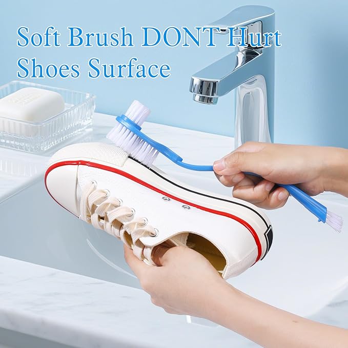 ISKYBOB 2 Pack Shoes Cleaning Brushes, Double Sided Shoe Sole Cleaner 10in Long Handle Shoe Wash Cleaner Large Boot Scrubber Insider Cleaner Tool Kits, Blue