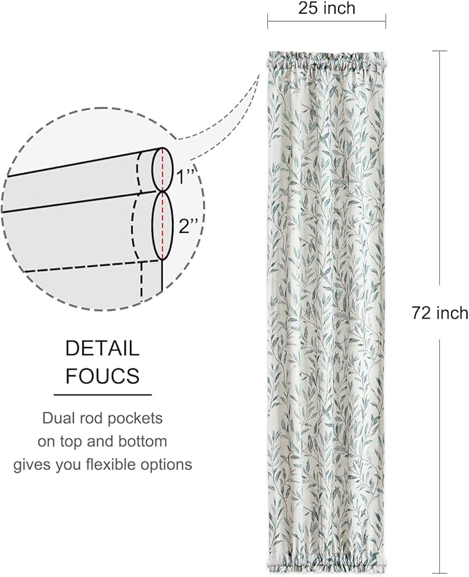 VOGOL Vintage Closet Door Curtain, View Reducing Drapes with Rod Pocket at Top and Bottom, 25 x 72 Inches Room Divide French Door Curtains, 1 Panel