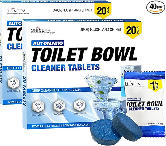 Shinefy Automatic Toilet Bowl Cleaner Tablets – 40 Tabs - Blue Gel Toilet Tank Cleaner, Hard Water Ring Remover, Septic-Safe Heavy-Duty Stain & Smell Eliminator, Toilet Cleaning & Deodorizer