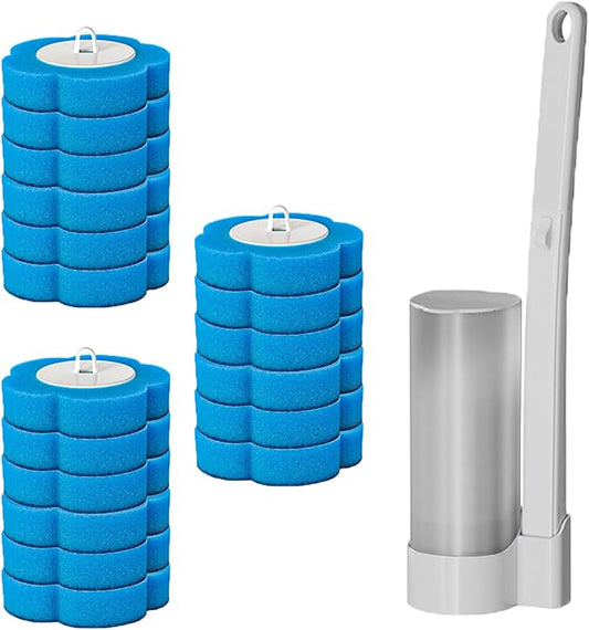 Disposable Toilet Brush and Holder Kit, Wall-Mounted Toilet Cleaning System with 18Pcs Pre-Soaked Cleaner Refills for Bathroom Deep Cleaning (Toilet Brush+18pcs Blue Replacement Head)