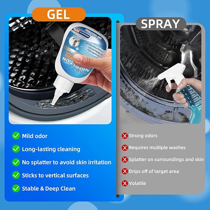 Home Mold Stain Remover Gel for Washer Seal, Thick No Scrub Mold Cleaner for Front Load Washing Machine, Bathroom Tile Grout & Silicone, Deep Cleaning & Odor Removal-Household Stain Cleaner
