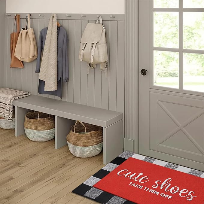 Entryway Cute Shoes Take Them Off Outdoor Door Mats with Rubber Backing Indoor Doormat for Home Entrance Non Slip Natural Entrance Mat 24 x 36 Inch Red