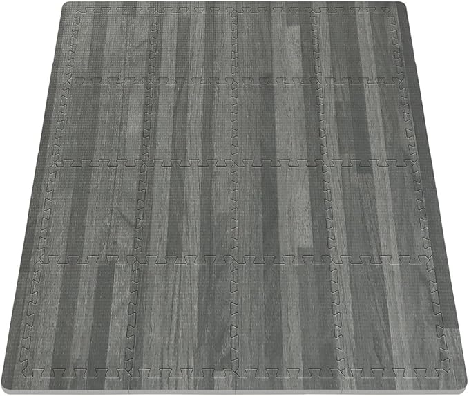 Sorbus Wood Floor Mats Foam Interlocking Mats Each Tile 1 Square Foot 3/8-Inch Thick Puzzle Wood Tiles with Borders – for Home Office Playroom Basement (16 Tiles 16 Sq ft, Wood Grain - Gray)