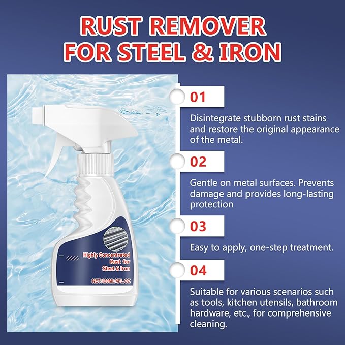 Meigline Rust Remover,Highly Concentrated Steel Rust Remover,Meigline Rust Remover Heavy Duty for Metal,Multipurpose Rust Remover Spray for Tools,Stainless Steel,Automotive Part,Fast Acting Rust(2Pcs)