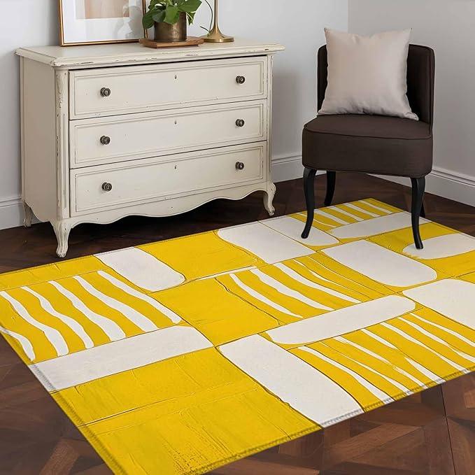 Impressionist Style 3'x5' Area Rugs, Yellow Abstract Blurred Color Washable Area Rugs Non-Slip Indoor Floor Mats Carpet for Living Room Bedroom Dining Room