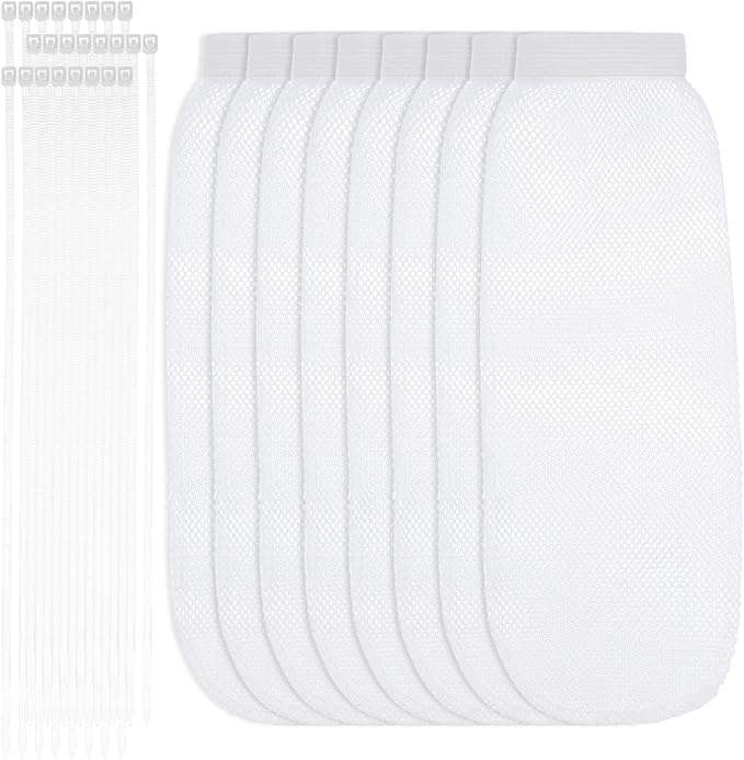 32Pcs Sturdy Lint Traps for Washing Machine Hose, Includes 8 Nylon Washer Hose Lint Trap Mesh and 24 Cable Ties, White Washer Lints Catcher for Home Sink Drain System Hoses Screen Filter (White)