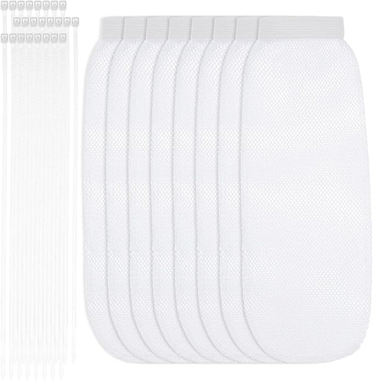 32Pcs Sturdy Lint Traps for Washing Machine Hose, Includes 8 Nylon Washer Hose Lint Trap Mesh and 24 Cable Ties, White Washer Lints Catcher for Home Sink Drain System Hoses Screen Filter (White)