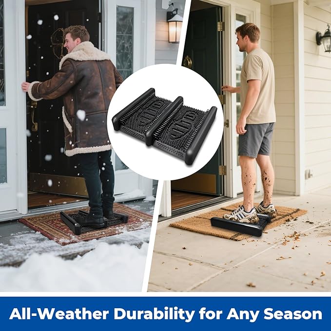 ROBLOCK Boot Brush Scraper Outdoor with Pliable Rubber Fingers, Portable Shoe & Boot Scraper for Outdoor Entry, Removes Snow, Sand, Mud from Soles & Edges, 15''x12 All Weather Flat Mud Chucker, Black