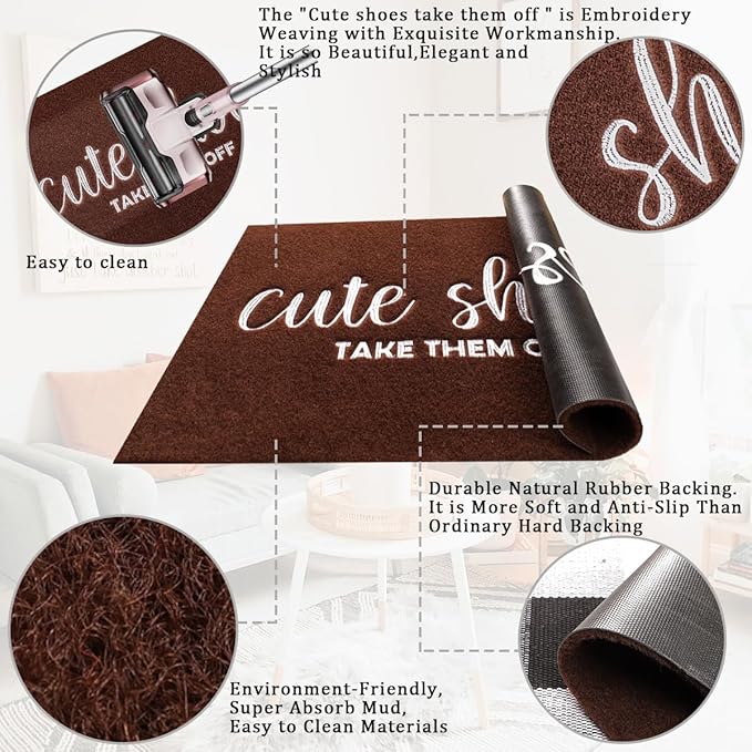 Cute Shoes Take Them Off Outdoor Mat Indoor Door Mat Entryway Rubber Backing Front Door Home Door Mats Welcome for Hallway Home Office Garden 47x18 inch Coffee