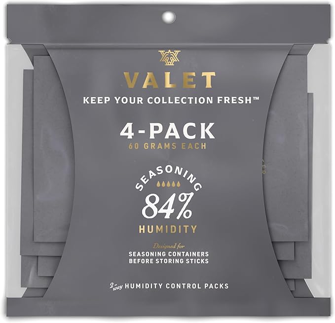 Valet 84% Two-Way Humidity Packs 4-Pack (60g), Two-Way Humidity Control Packs Seasoning Kit, Wood Container Prep, Made in USA