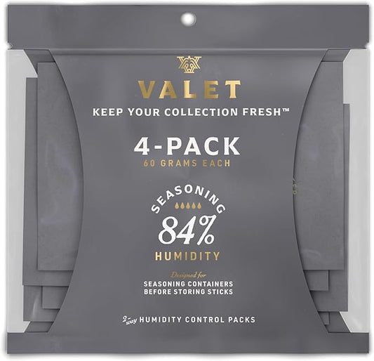 Valet 84% Two-Way Humidity Packs 4-Pack (60g), Two-Way Humidity Control Packs Seasoning Kit, Wood Container Prep, Made in USA
