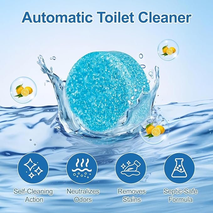 Automatic Toilet Bowl Cleaner Tablets, Blue, Septic Safe Hard Water Stain and Odor Remover, 50 Count，Effervescent Stain & Odor Remover Bathroom，Effervescent Stain Odor Remover Works with Toilets