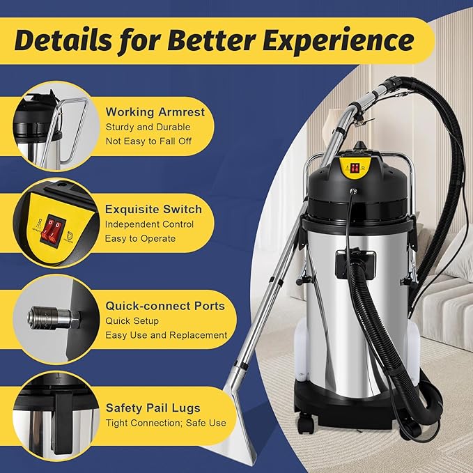 40L/11Gal Commercial Cleaning Machine, Portable 2 in 1 Multi-Purpose Wet Dry Vacuum Cleaner Extractor 110V 1034W Vacuum Extractor Dust Cleaner with Universal Wheels (40L)