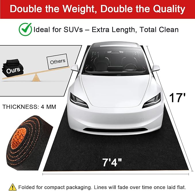 Heavy-Duty Garage Floor Mat 17' x 7'4" - Waterproof Garage Flooring for Cars & SUVs, Durable Garage Mats for Floor, Oil Spill Resistant Garage Mat, Easy-to-Clean Garage Rug for Floor, Under Car Mat