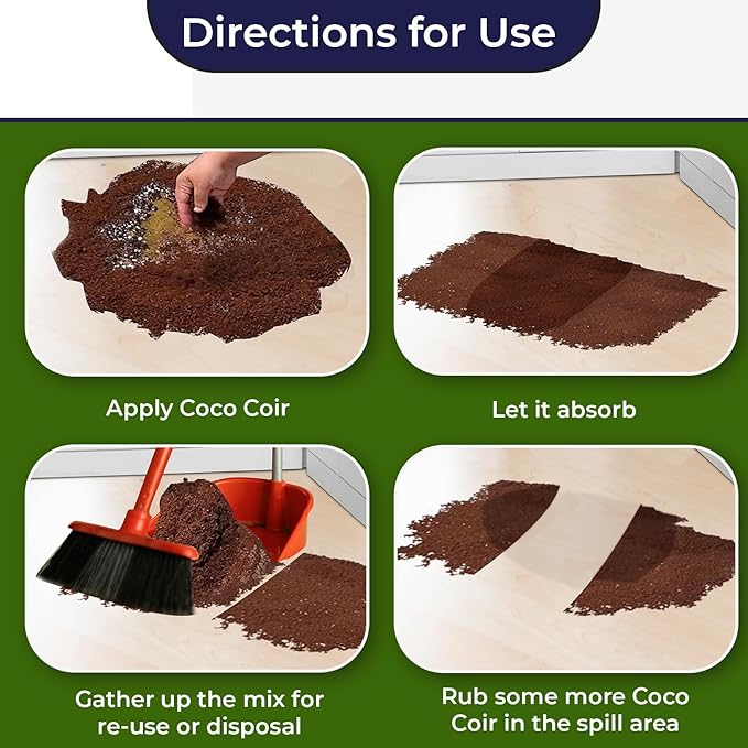 CocoCleanerPro UBICON 100% Coconut Coir Spill Absorbent for Oil, Grease, Paint & Pet Messes | Natural, Non-Toxic Sweeping Compound for Garage, Shop, Kitchen | Dust-Free, No Residue Cleanup