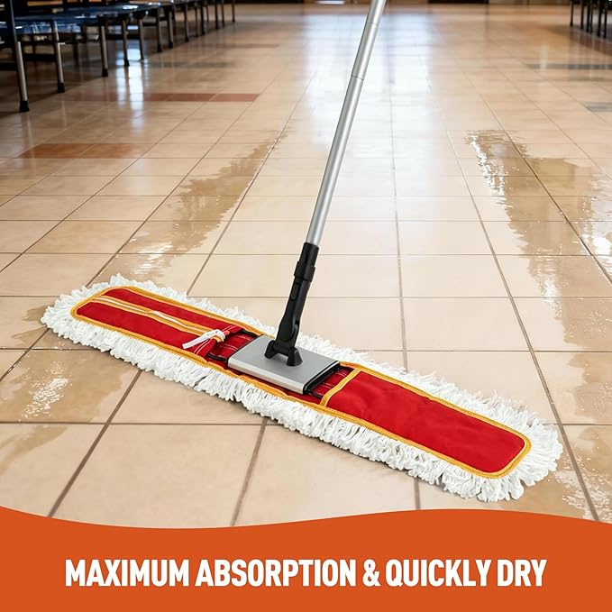 CLEANHOME 36" Commercial Dust Mops for Floor Cleaning Heavy Duty Floor Duster Mop with Long Handle Hotel Gym Household Cleaning Supplies for Hardwood, Tiles, Marble Floors (Red)