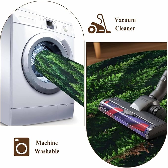 Green Forest 9'x12' Large Area Rugs, Pine Trees Forest Landscape Style Summer Washable Area Rugs Non-Slip Indoor Floor Mats Large Carpet for Living Room Bedroom Dining Room