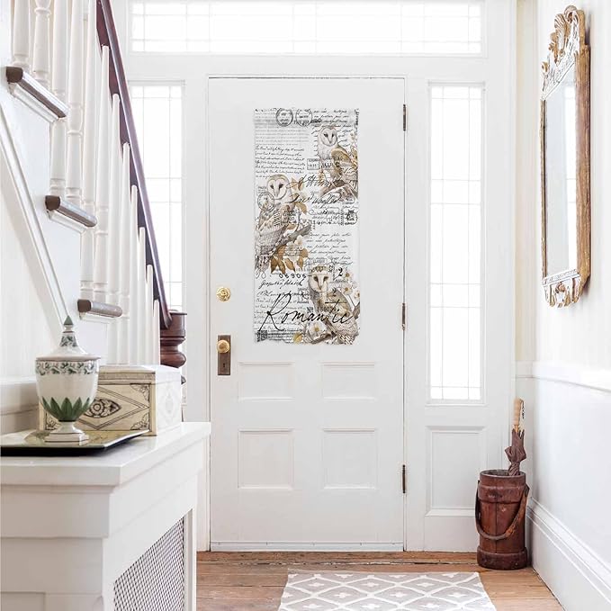 French Door Curtain Panel for Front Door, Bird Owl Flower Envelope Postmark Black White Slidelight Door Curtains with Tieback Light Filtering Privacy Panels for Doorway Entryway 25"x 40"
