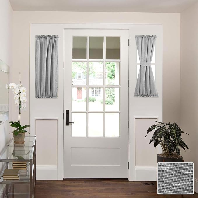 H.VERSAILTEX Door Curtains, Light Filtering Curtains, Privacy Semi Sheer Side Window Curtains for Front Door with Rod Pocket and Tie Back, New Dove, 25 x 40 inches, 1 Panel