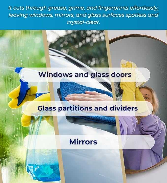 Commercial Line Glass and Surface Cleaner Spray 32 oz Bundle with Microfiber Cloth - Streak-Free Shine for Glass, Mirrors, and More - Window Cleaner with Ammonia-D Formula - (2 Items)