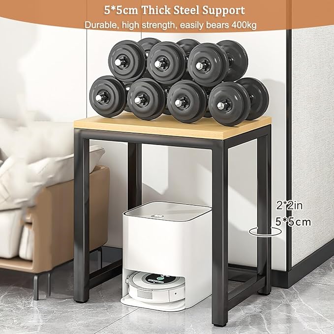 Storage Rack Above The Sweeping Robot,Robot Vacuum Stand Cabinet,Entryway Hallway Double-Tier Robot Vacuum Cleaner Shelf,Steel Frame with Wooden Top,Small End Tables for Bathroom(White/Gold,40x35/15.7