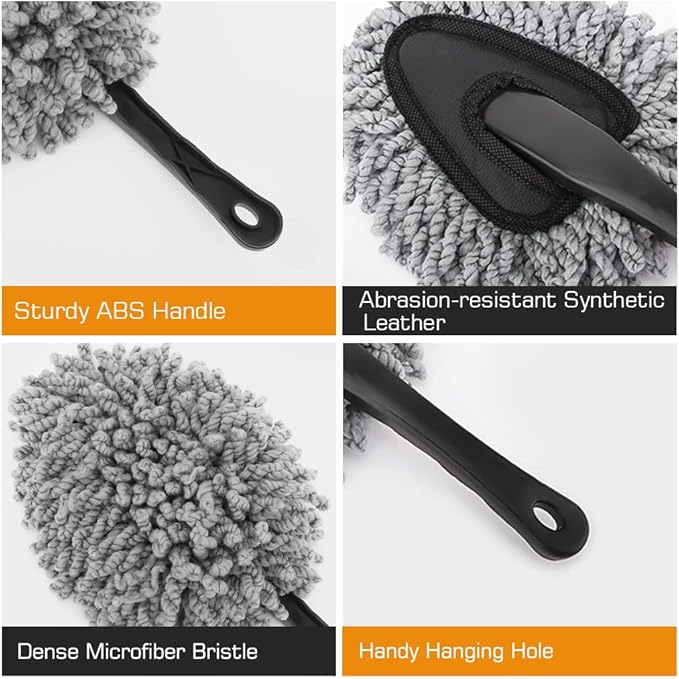 MoKo Car Duster, 2 Pack Super Soft Microfiber Dash Duster Detail Brush Set Interior Exterior Cleaning Dusting and Washing Tool for Car Motorcycle Automotive Dashboard Air Vents - Gray