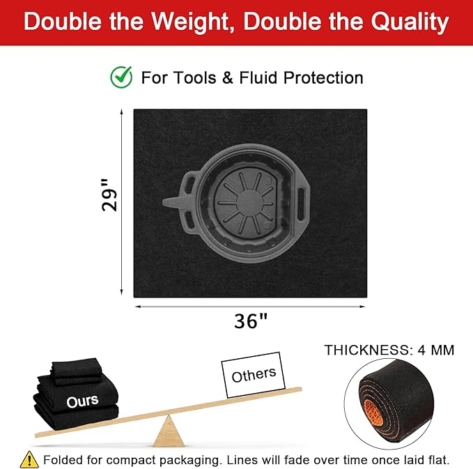 Golener Oil Spill Mat - Garage Floor Mat, Absorbent Oil Pad, Premium Maintenance Mat, Waterproof, Contain Liquid, Protect Floor from Spill & Stain, Reusable, Washable, Durable, 29”x36”, Black/Orange