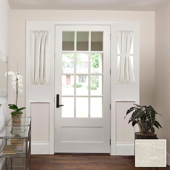 H.VERSAILTEX Linen French Door Curtains Semi Sheer Light Reducing Privacy Doors Window Cover with Tieback | Rod Pocket 1 Panel Door Shades for Glass Living Room Doorways,25" W x 40" L,Ivory