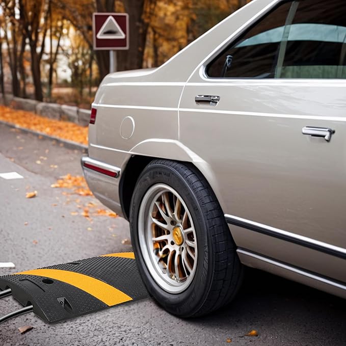2 Pack 6 Ft Rubber Speed Bump,Heavy Duty Speed Bumps for Driveway,Dual-Channel Cable Protector,25,000 Lbs Capacity, Anti-Slip Surface Texture,Ready-to-Install Kit for Garage, Roads, Driveway