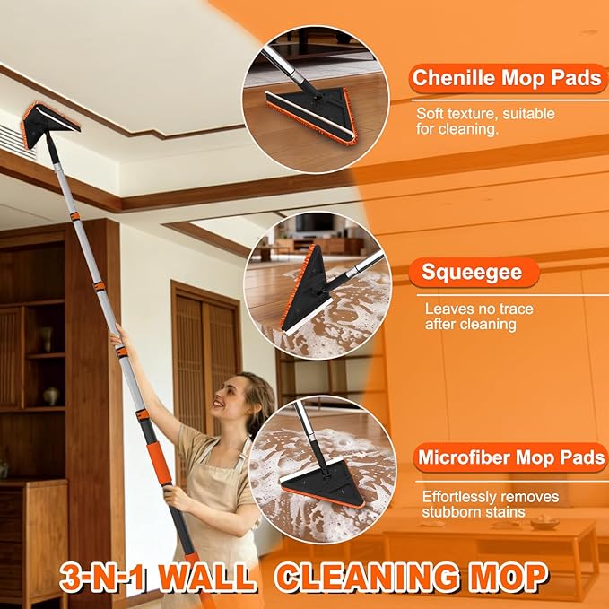 SISUPASSIE 26FT Reach Duster Cleaner Kit, Dusters for Cleaning with Extension Pole, Baseboard & Wall and Window Cleaner Mop for Fan Blades, High Ceiling and Cobweb