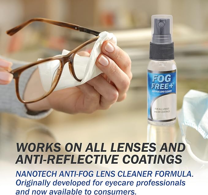 Fog Free Plus Anti-Fog Spray for Glasses - Lens Cleaner and Defogger - Effective on All Lenses and Anti-Reflective Coatings - Prevents Fog on Eyeglasses, Sunglasses, AR Coatings - 1 oz. (29.5 mL)