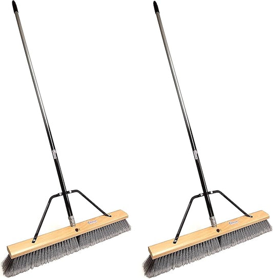 Pbma24004-2 Heavy Duty 24" Multi-Surface Push Broom with Silver/Black Handle (2 Pack)